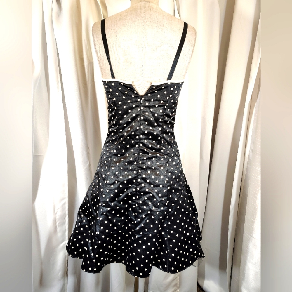 Gunne Sax ByJessica McClintock Midi Dress Black/White Polka Dot, Satin, Flare,0 - Picture 6 of 12